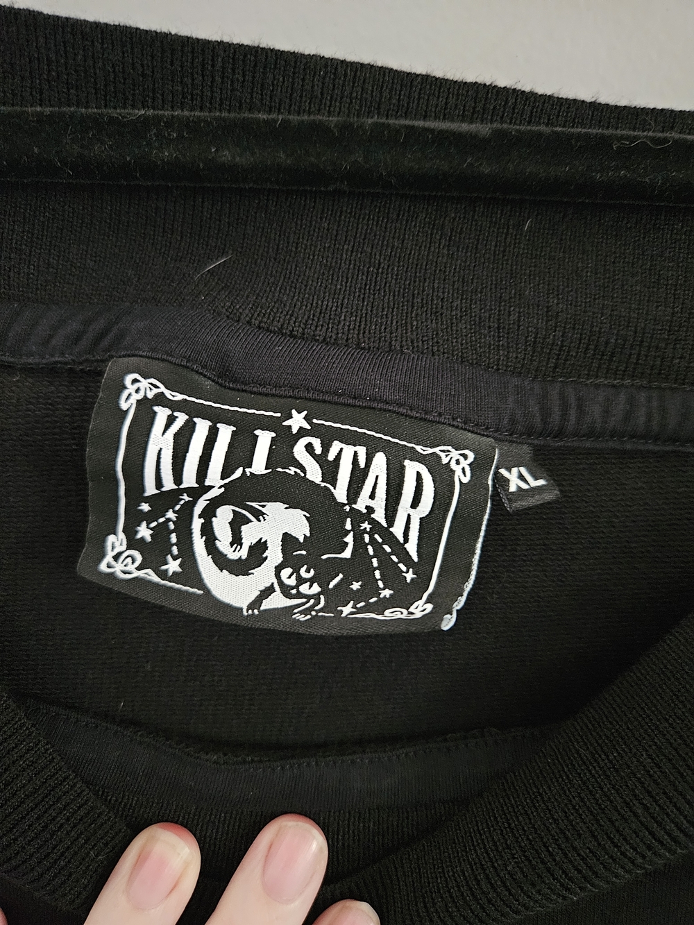 Killstar Black Off-the-Shoulder Crop Sweater With Grommet Sleeve Details - Picture 2 of 4